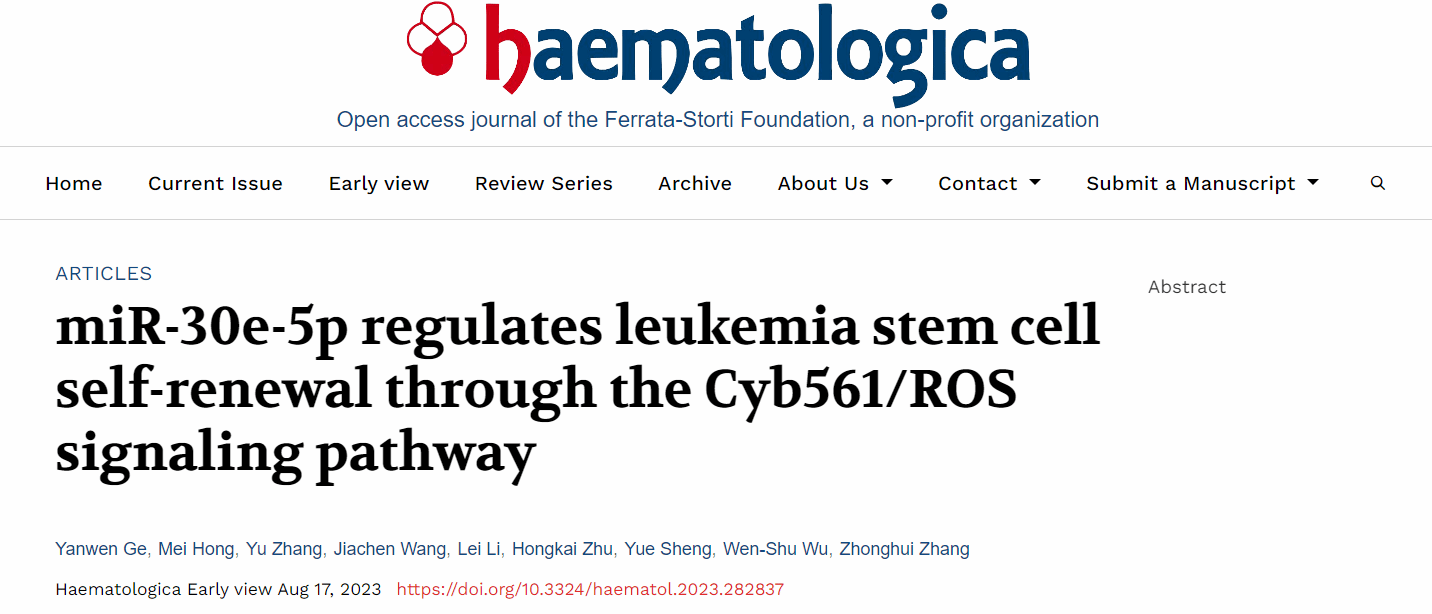 生命科学学院张忠辉教授课题组在Haematologica杂志揭晓研究论文-永信贵宾会217