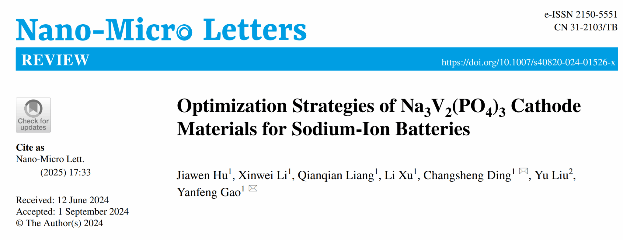 质料学院丁常胜/高彦峰教授团队在《Nano-Micro Letters》上揭晓最新研究综述-永信贵宾会217